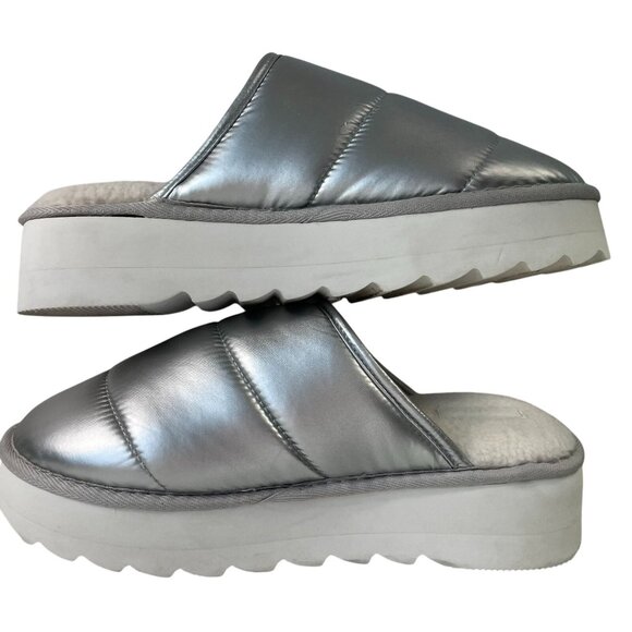 Maeve Puffy Platform Slippers Womens L 10 11 Silver Slip On Slide Puffer Quilted - Picture 5 of 13